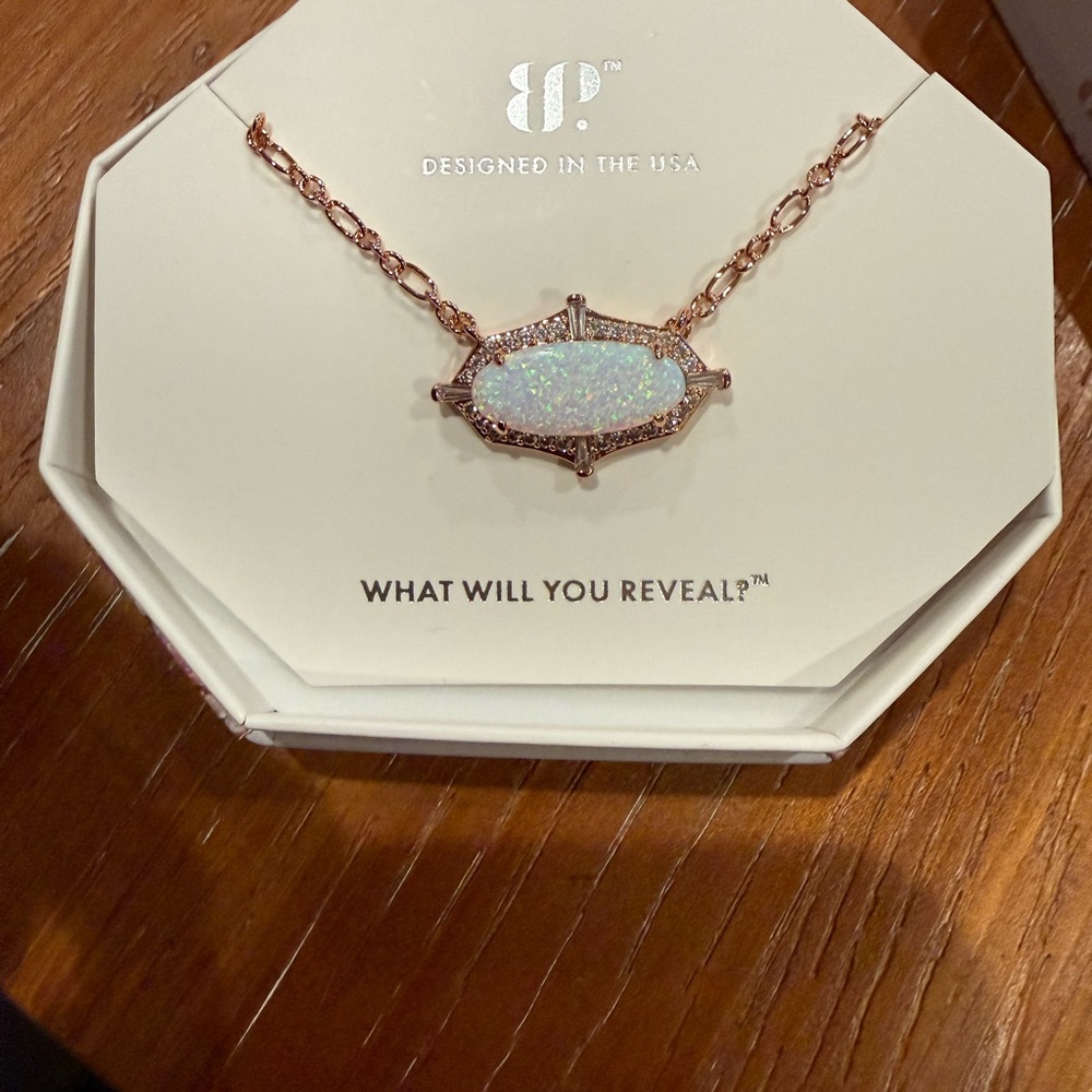 BP Framed in Flame -Opal Necklace with Rose Gold Chain- new